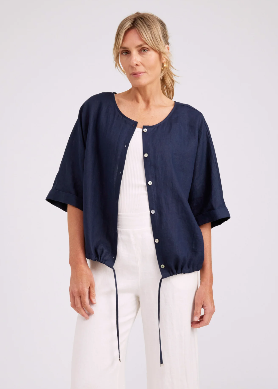 Studio Button Top/Jacket - Navy | Abbey Road Kaikoura
