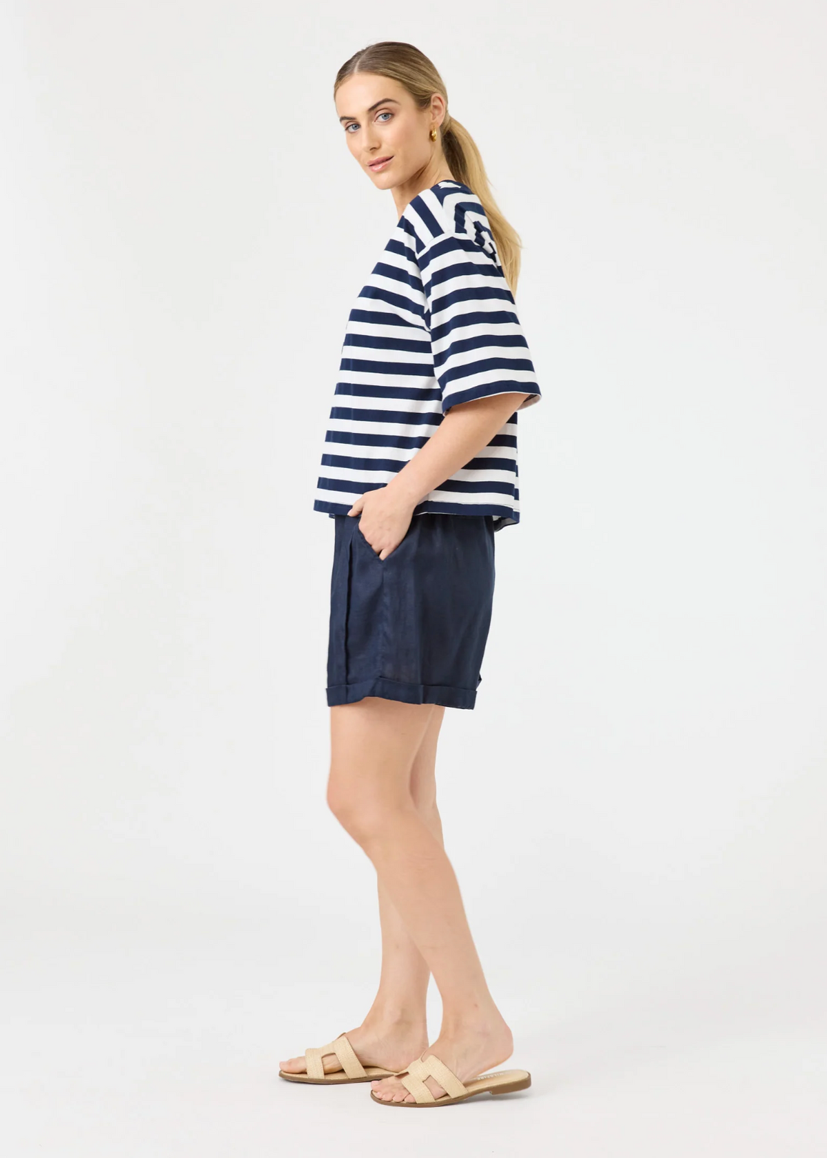 Studio Stripe T-Shirt - Indigo | Abbey Road Kaikoura