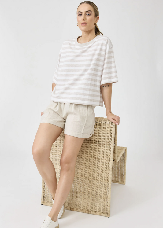 Studio Stripe T-Shirt - Stone | Abbey Road Kaikoura