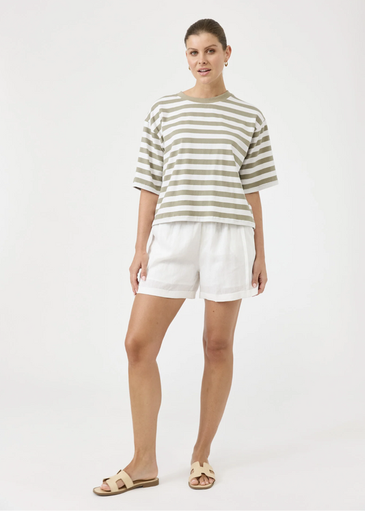 Studio Stripe T Shirt - Olive | Abbey Road Kaikoura