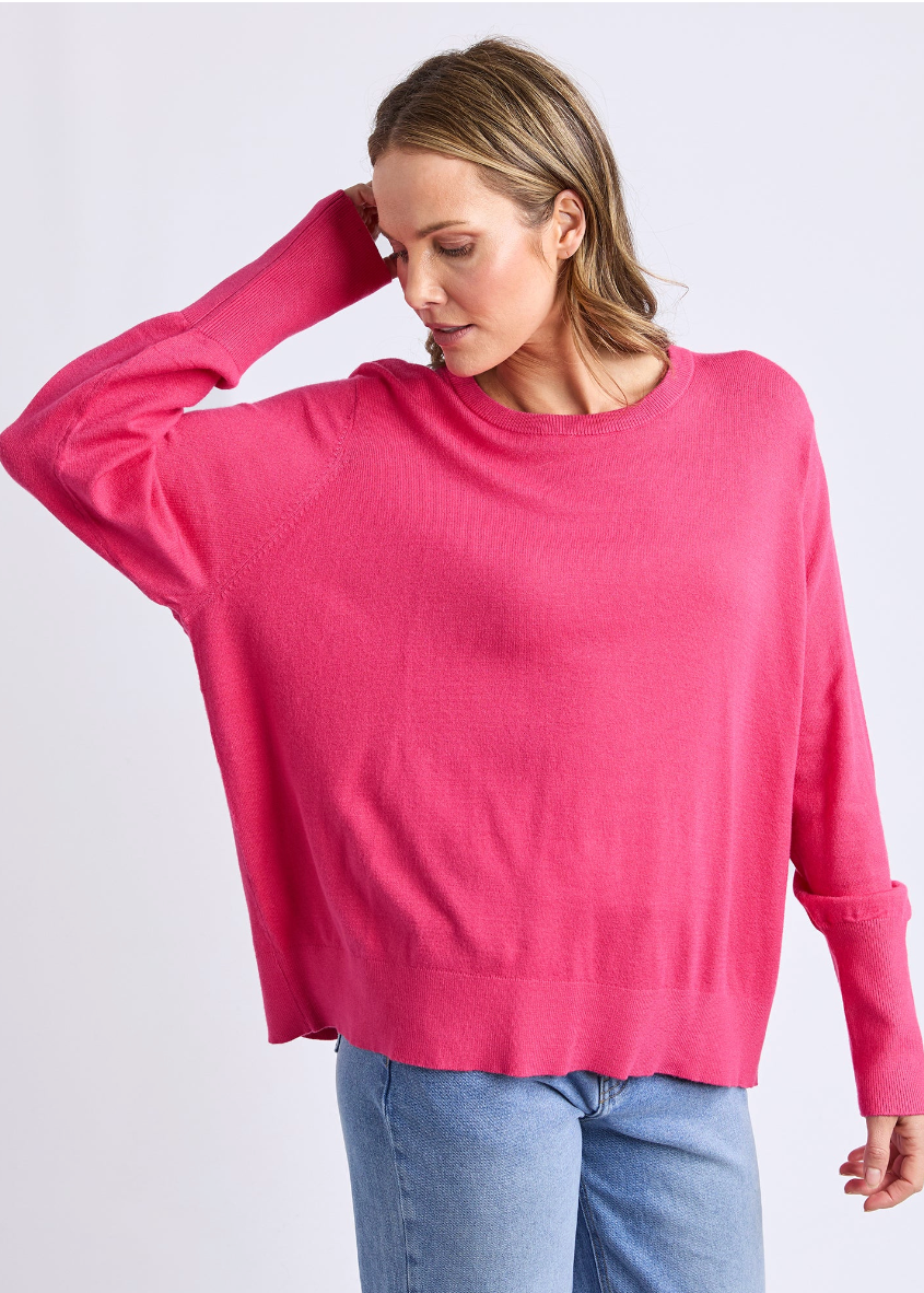 Sunny Long Sleeve Knit Top Hot Pink | Abbey Road Kaikoura