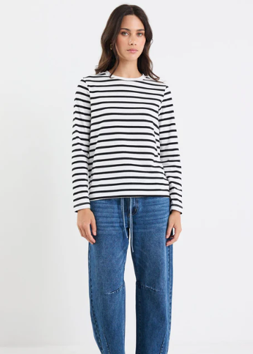 Tether Black White Stripe LS Boxy Tee | Abbey Road Kaikoura