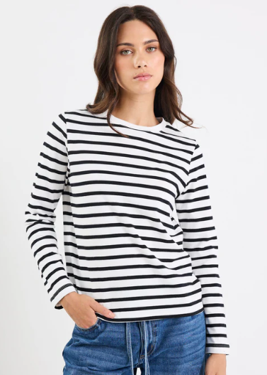 Tether Black White Stripe LS Boxy Tee | Abbey Road Kaikoura