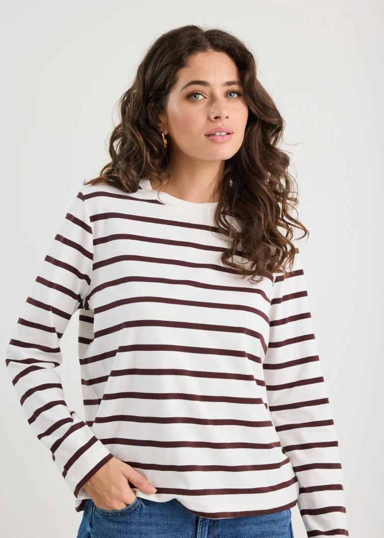Tether Chocolate White Stripe LS Boxy Tee | Abbey Road Kaikoura