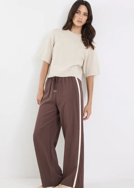 Townie Pant Stripe Side Tape Wide Leg Pant / Chocolate | Abbey Road Kaikoura
