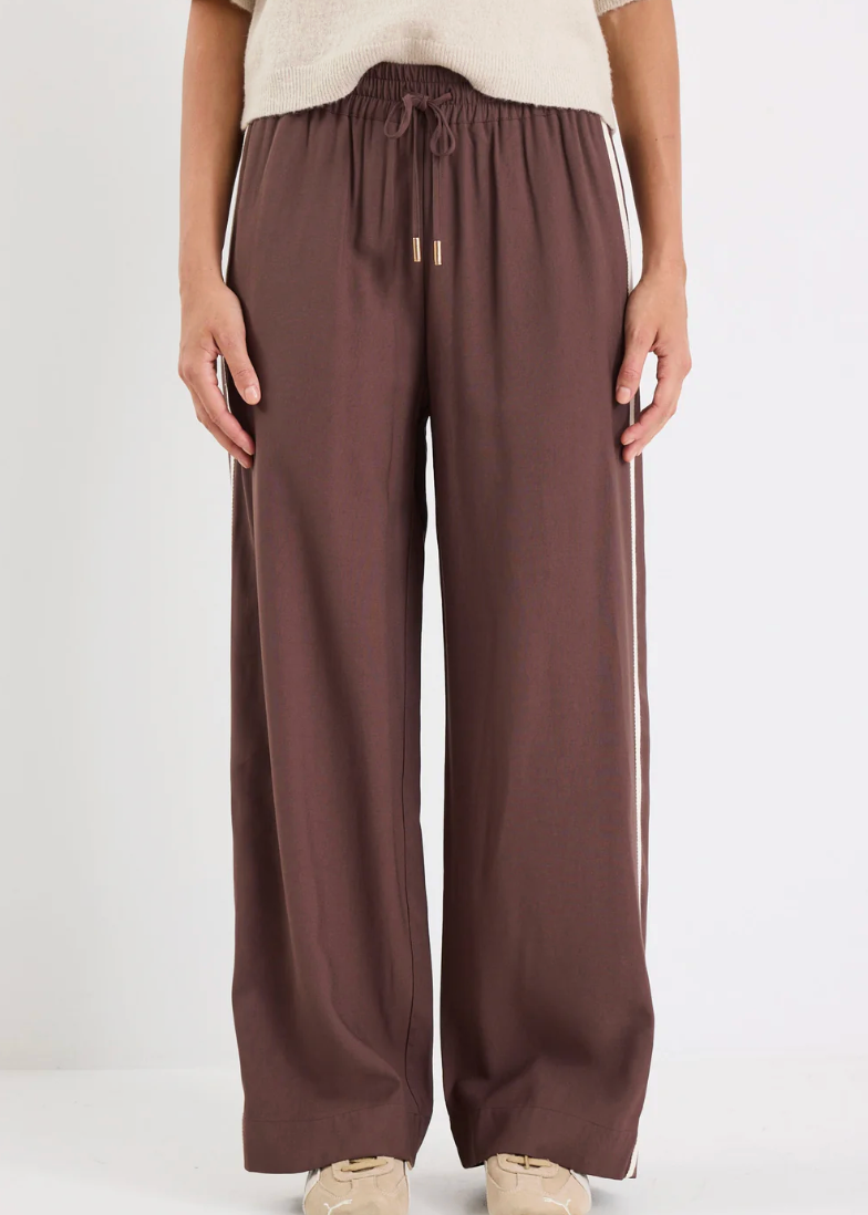 Townie Pant Stripe Side Tape Wide Leg Pant / Chocolate | Abbey Road Kaikoura