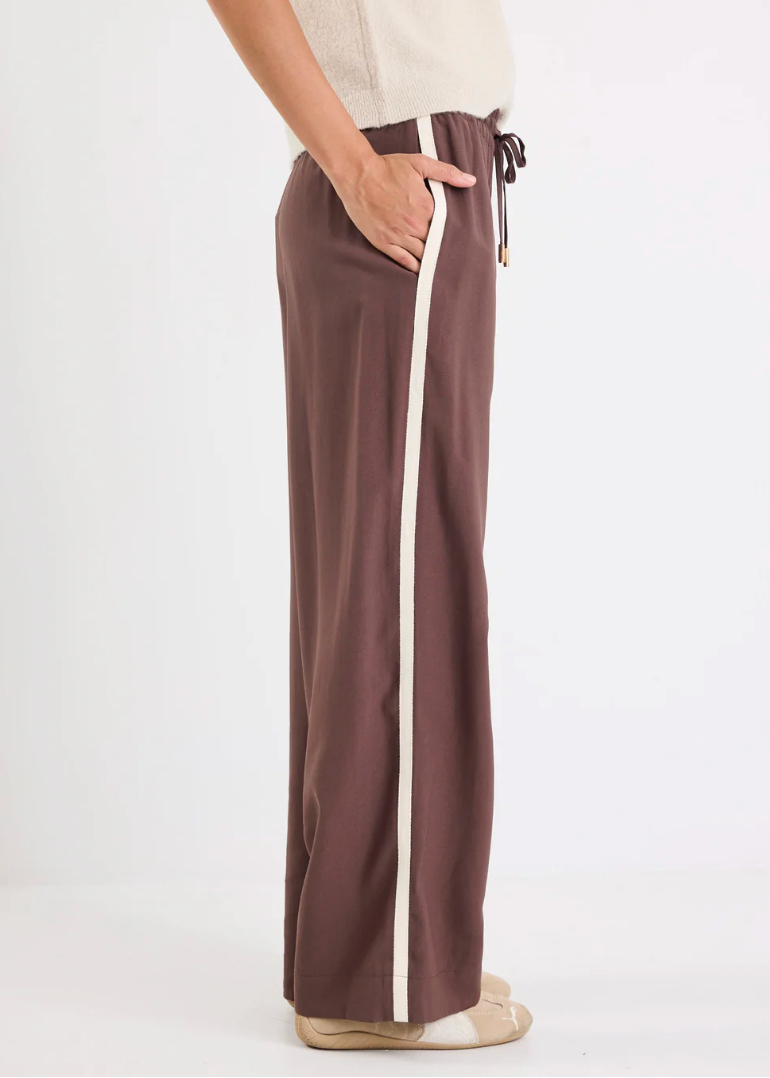 Townie Pant Stripe Side Tape Wide Leg Pant / Chocolate | Abbey Road Kaikoura