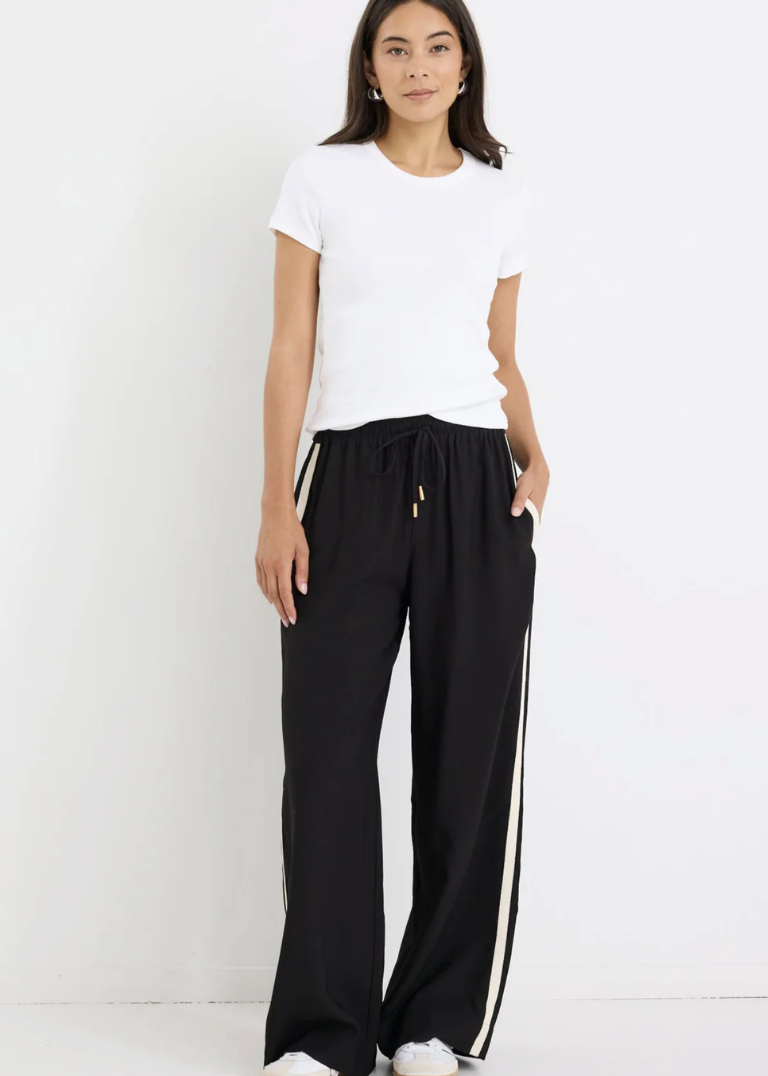 Townie Stripe Side Tape Wide Leg Pant / Matte Black | Abbey Road Kaikoura