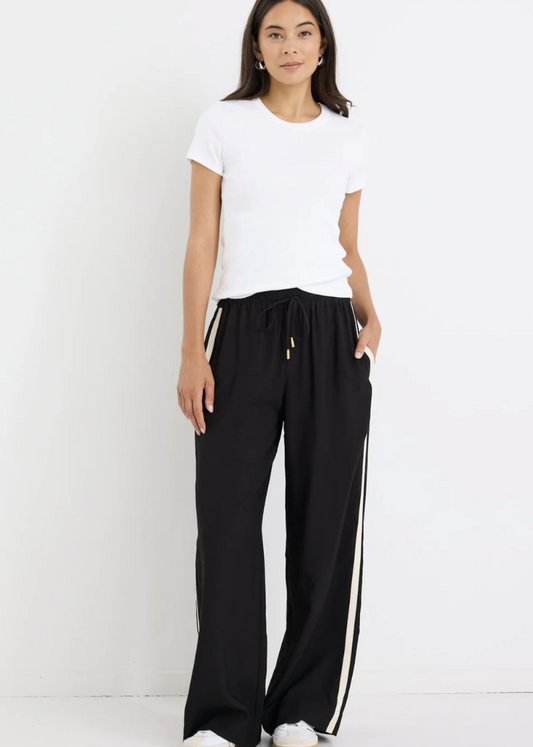 Townie Stripe Side Tape Wide Leg Pant / Matte Black | Abbey Road Kaikoura