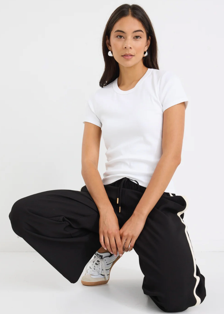 Townie Stripe Side Tape Wide Leg Pant / Matte Black | Abbey Road Kaikoura