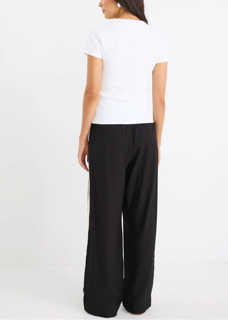 Townie Stripe Side Tape Wide Leg Pant / Matte Black | Abbey Road Kaikoura