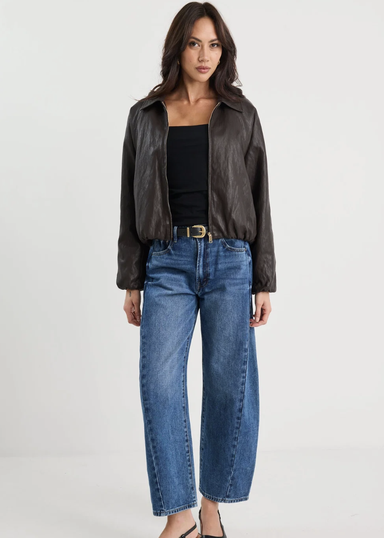 Troupe Chocolate PU Leather Bubble Hem Jacket | Abbey Road Kaikoura