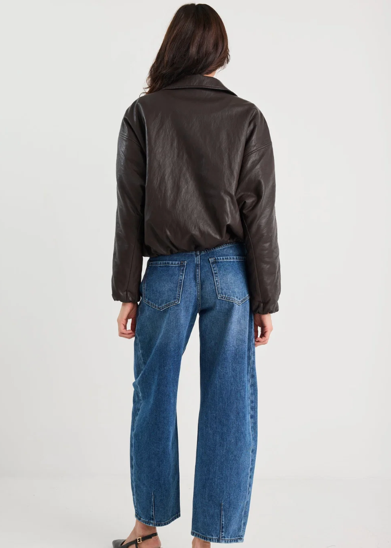 Troupe Chocolate PU Leather Bubble Hem Jacket | Abbey Road Kaikoura