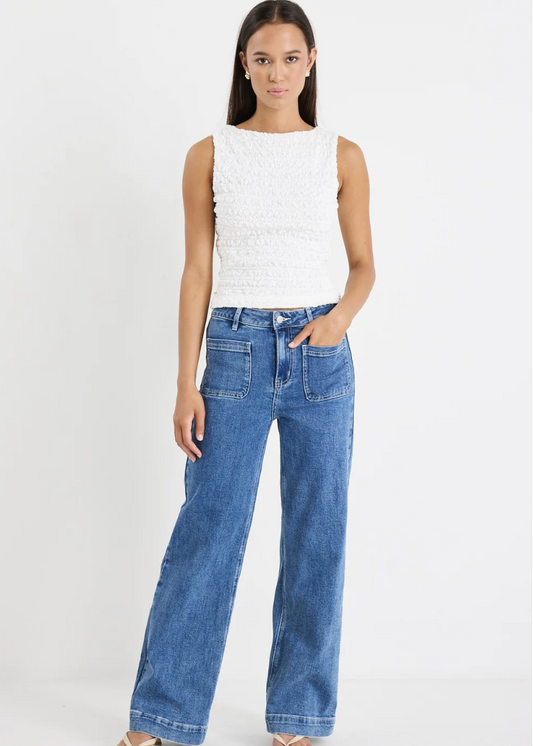 Untamed Ivory Lace Sleeve Boatneck Top | Abbey Road Kaikoura