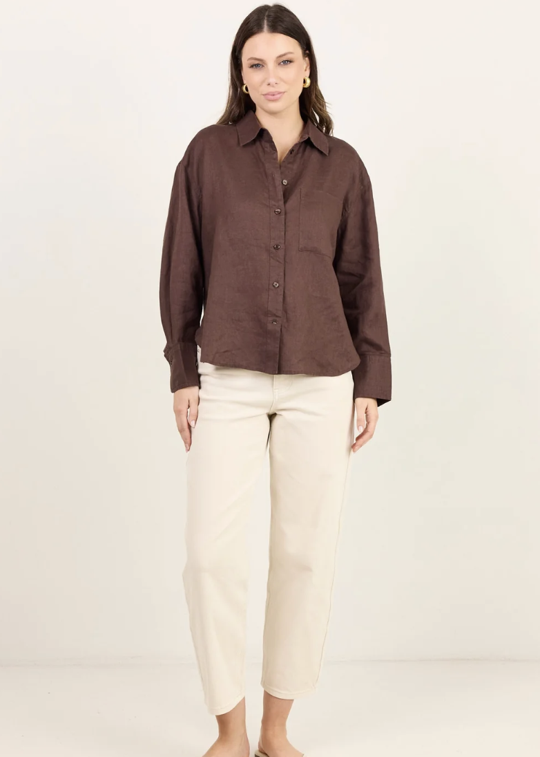 Uplift Linen Shirt Dark Chocolate | Abbey Road Kaikoura