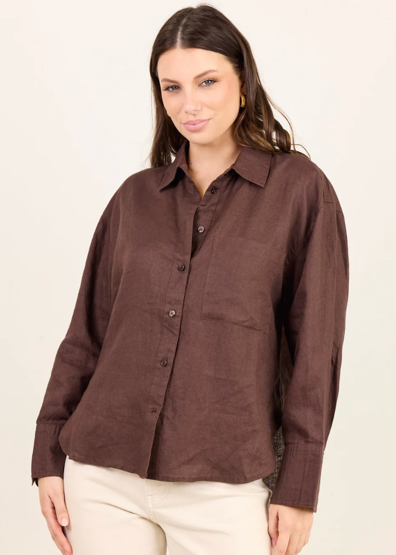 Uplift Linen Shirt Dark Chocolate | Abbey Road Kaikoura