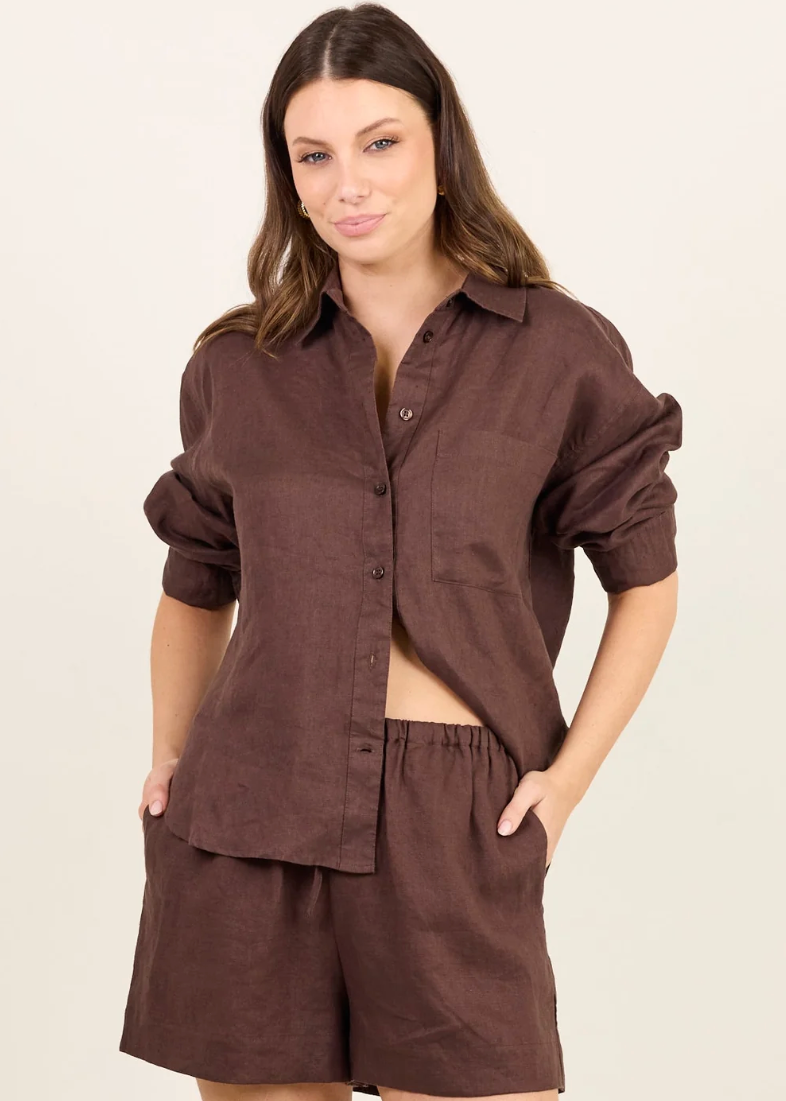 Uplift Linen Shirt Dark Chocolate | Abbey Road Kaikoura