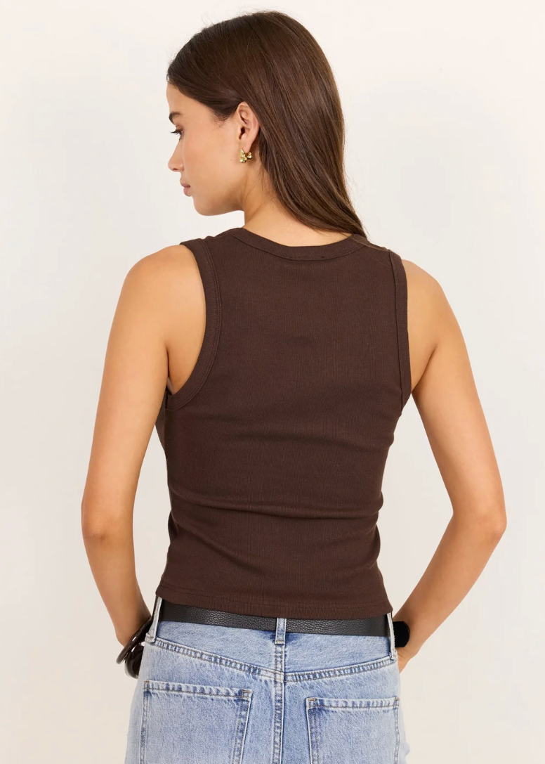 Vale Chocolate V Neck Rib Tank | Abbey Road Kaikoura