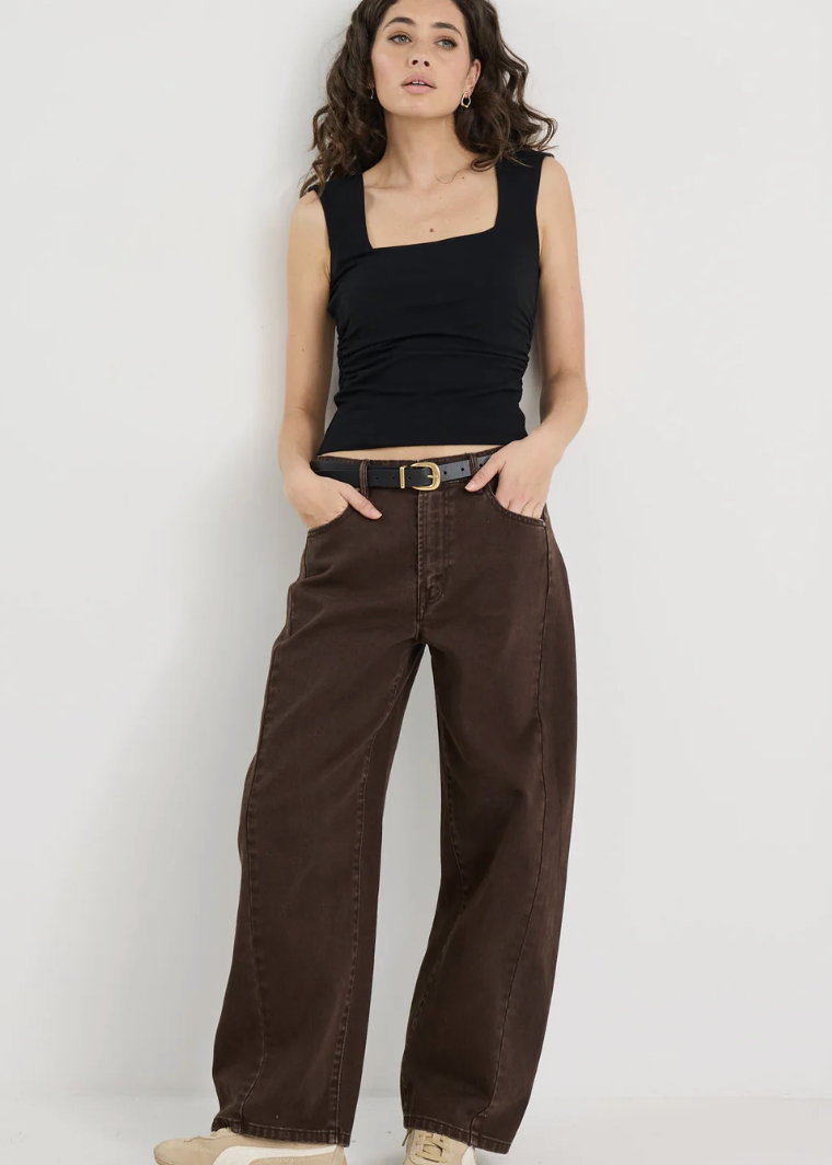 Varsity Chocolate Forward Seam Barrel Jeans | Abbey Road Kaikoura