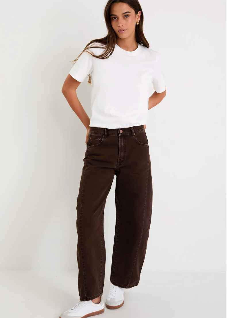 Varsity Chocolate Forward Seam Barrel Jeans | Abbey Road Kaikoura