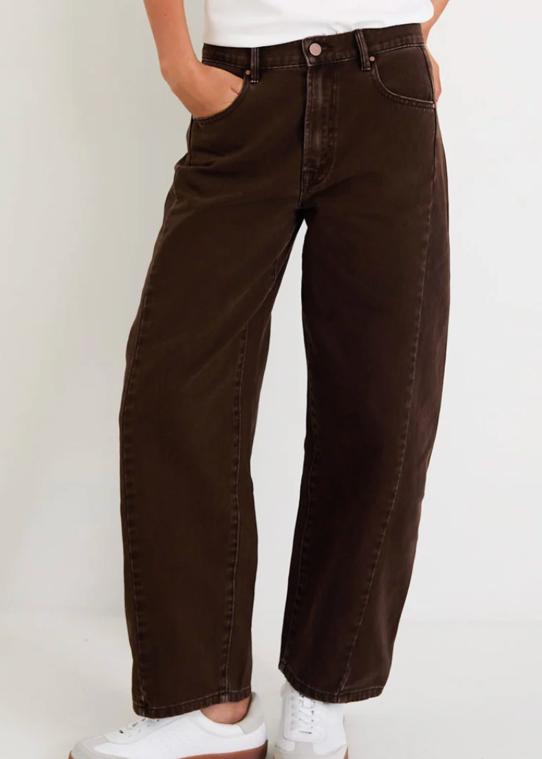 Varsity Chocolate Forward Seam Barrel Jeans | Abbey Road Kaikoura