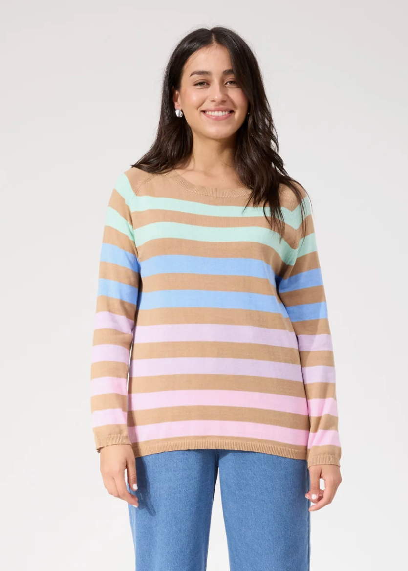 Vermont Stripe Jumper - Tan | Abbey Road Kaikoura