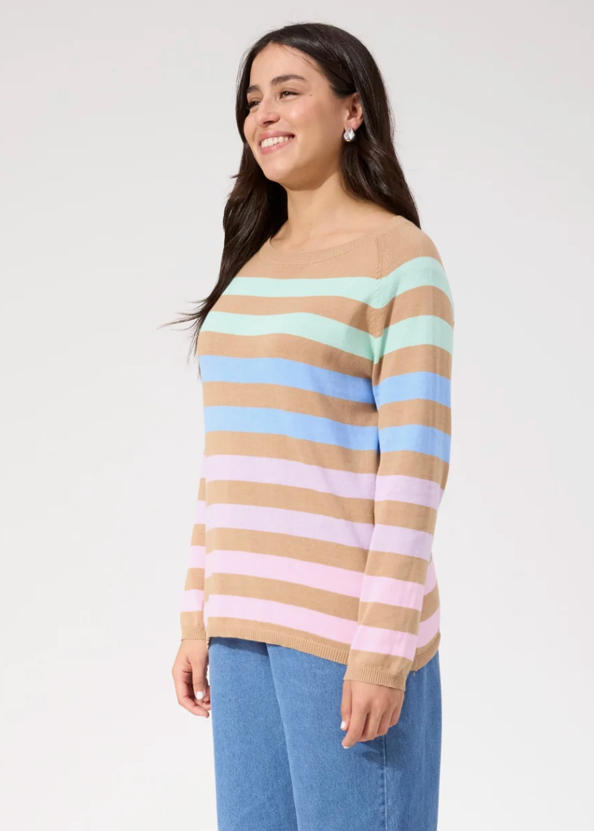 Vermont Stripe Jumper - Tan | Abbey Road Kaikoura