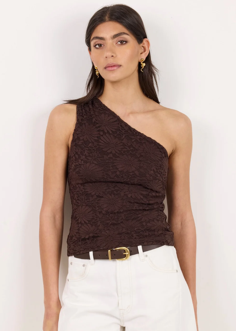 Virtue Chocolate Lace One Shoulder Top | Abbey Road Kaikoura