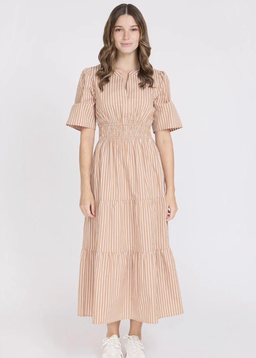 Vittoria Dress - Mocha Stripe | Abbey Road Kaikoura