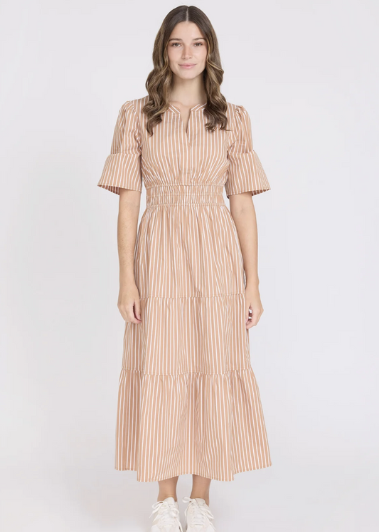 Vittoria Dress - Mocha Stripe | Abbey Road Kaikoura