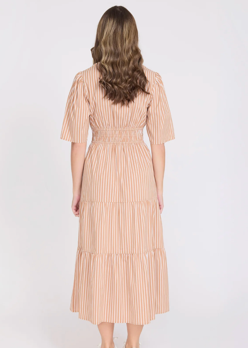 Vittoria Dress - Mocha Stripe | Abbey Road Kaikoura