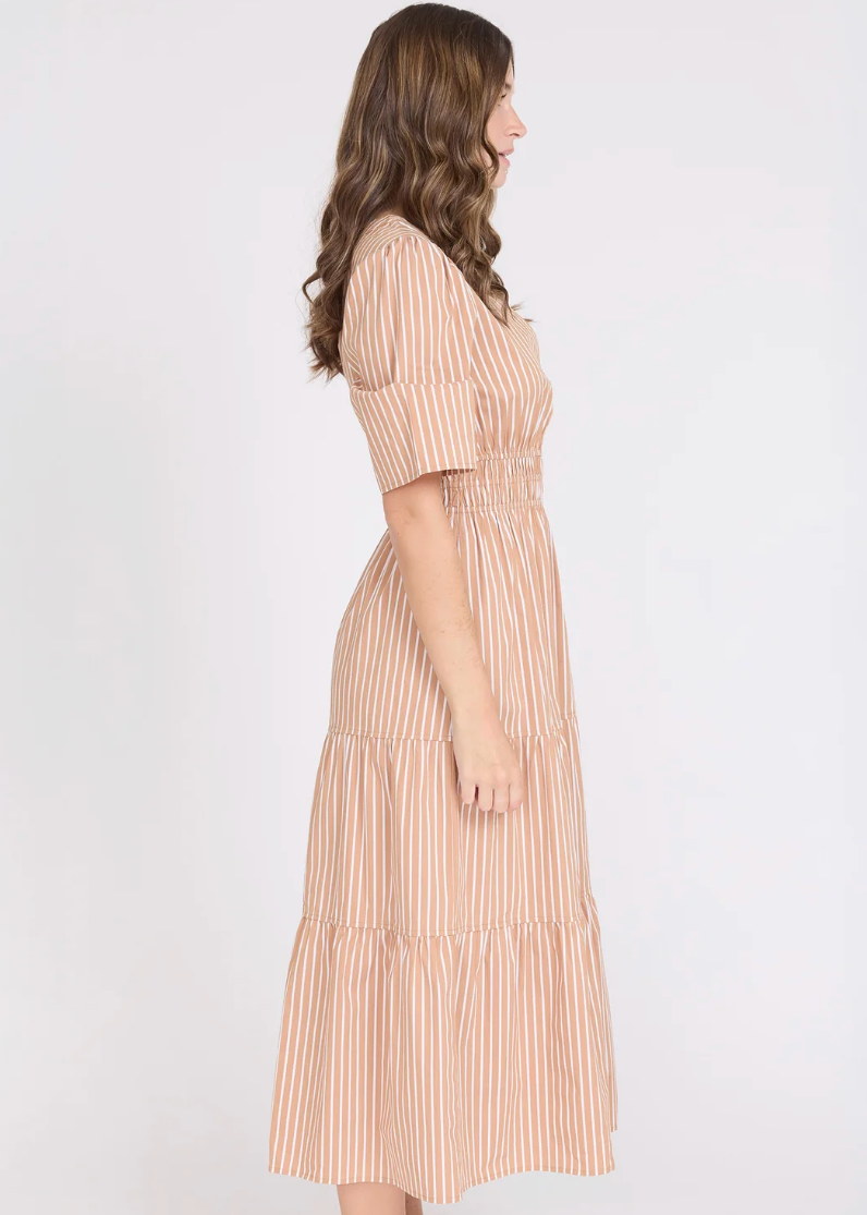 Vittoria Dress - Mocha Stripe | Abbey Road Kaikoura