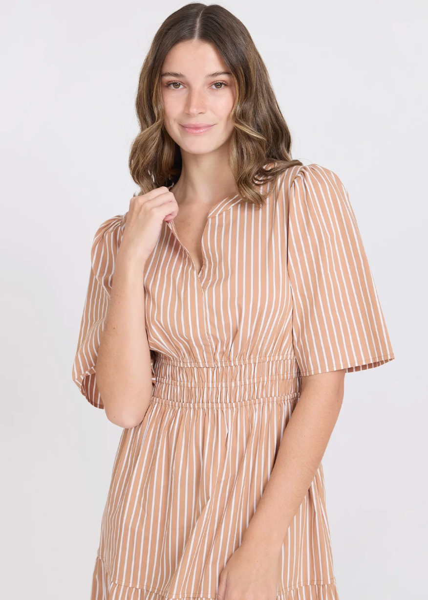 Vittoria Dress - Mocha Stripe | Abbey Road Kaikoura