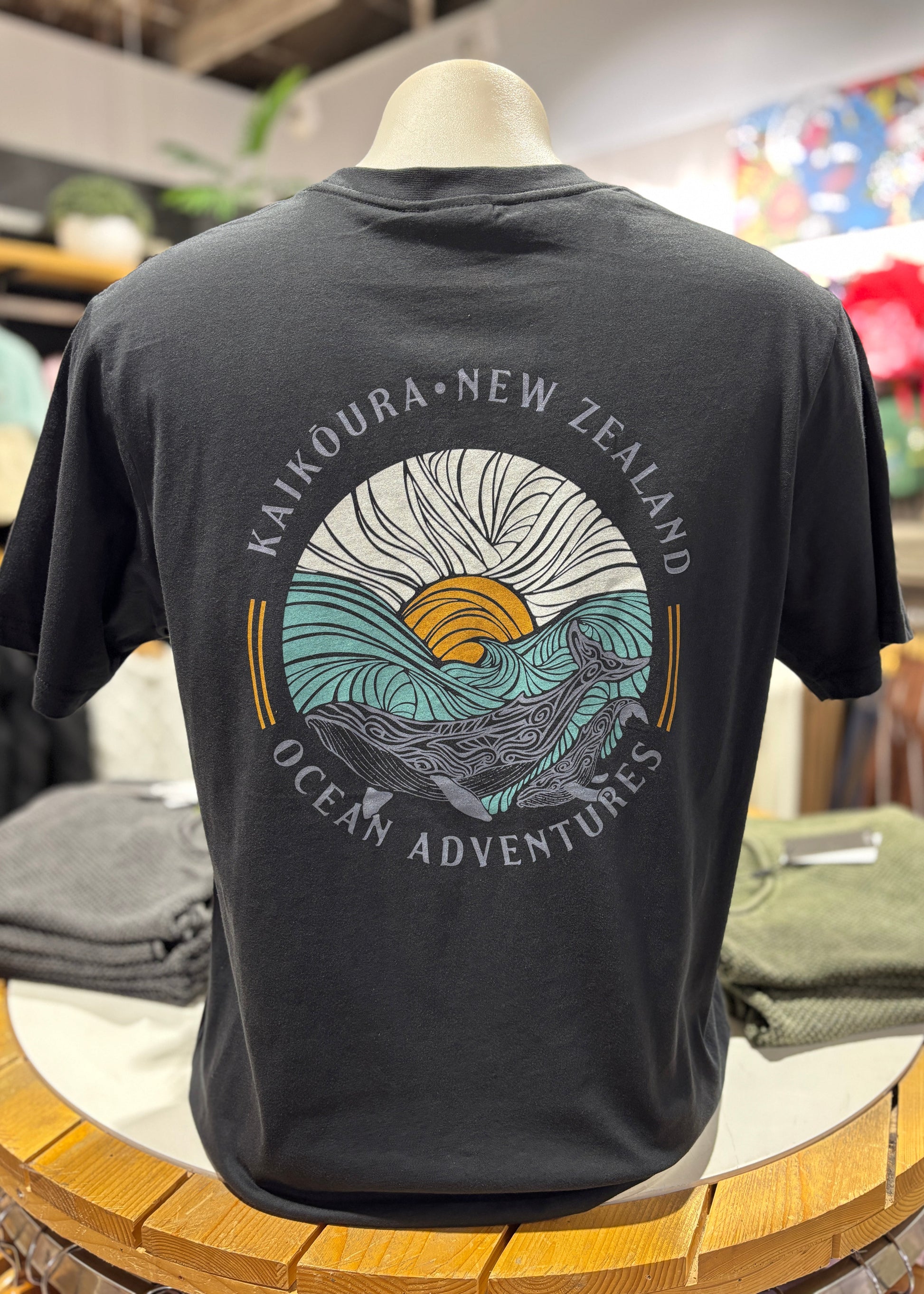 Whales Tee-Washed Black | Abbey Road Kaikoura