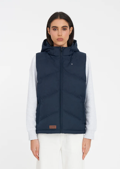Women's Classic Down Vest Hrgbone Navy | Abbey Road Kaikoura