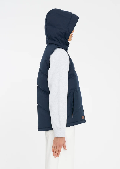 Women's Classic Down Vest Hrgbone Navy | Abbey Road Kaikoura