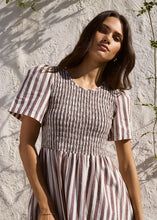 Load image into Gallery viewer, Wren Chocolate Stripe Shirred Bodice Midi Dress | Abbey Road Kaikoura 