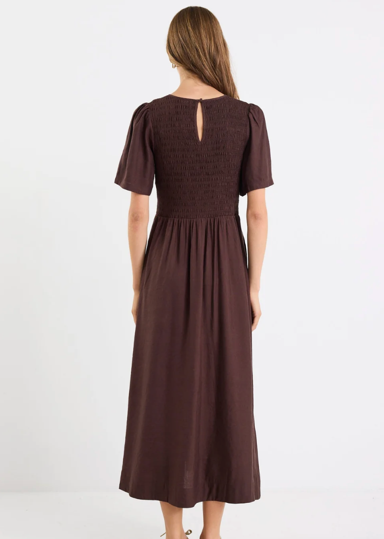 Wren Linen Blend Dress Chocolate | Abbey Road Kaikoura