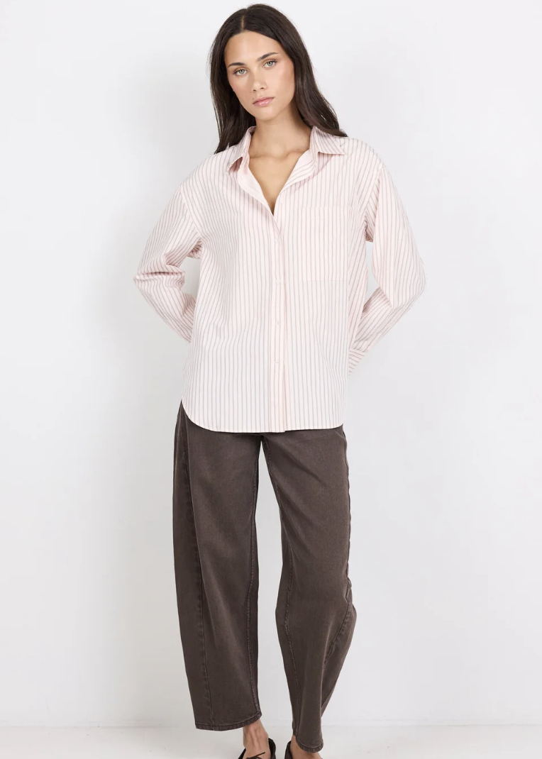 You Got This Blush Double Pinstripe Oversized Boyfriend Shirt | Abbey Road Kaikoura