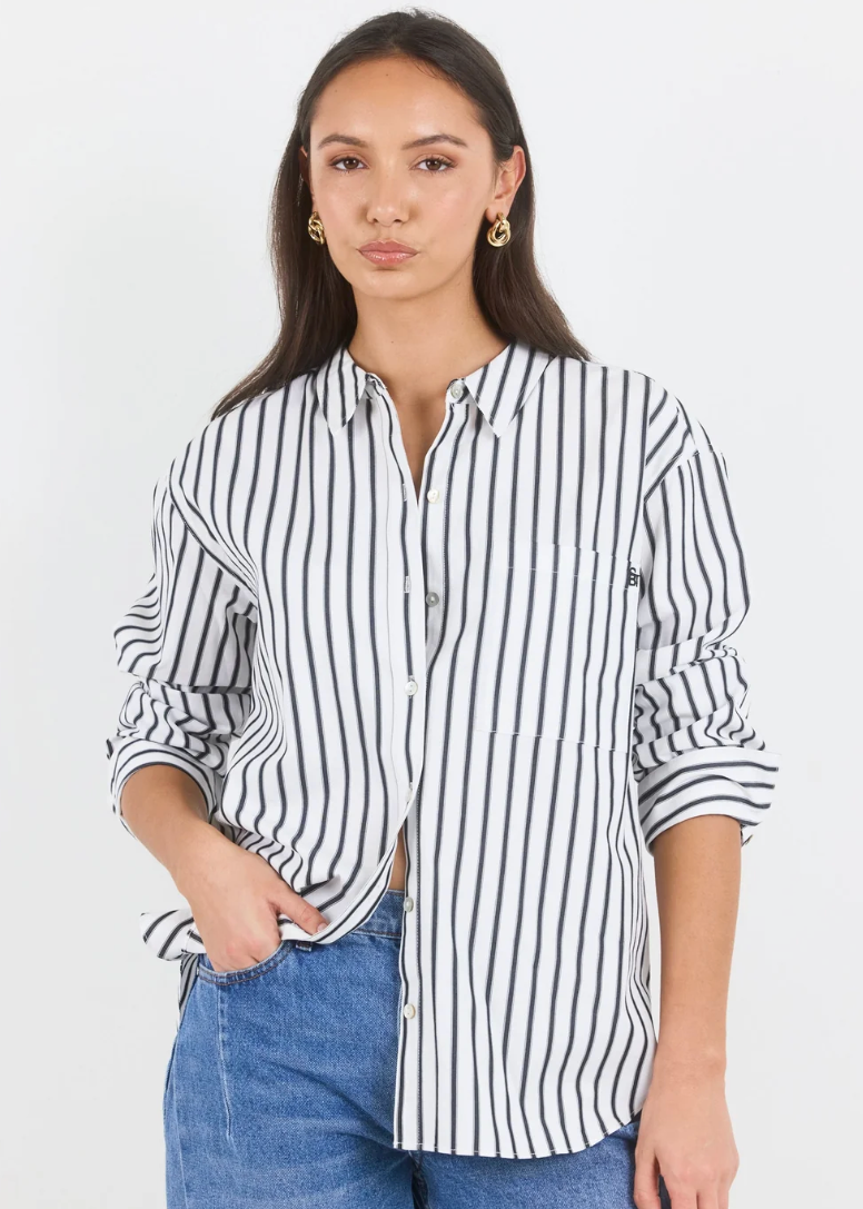 You Got This Boyfriend Shirt White Black Stripe | Abbey Road Kaikoura