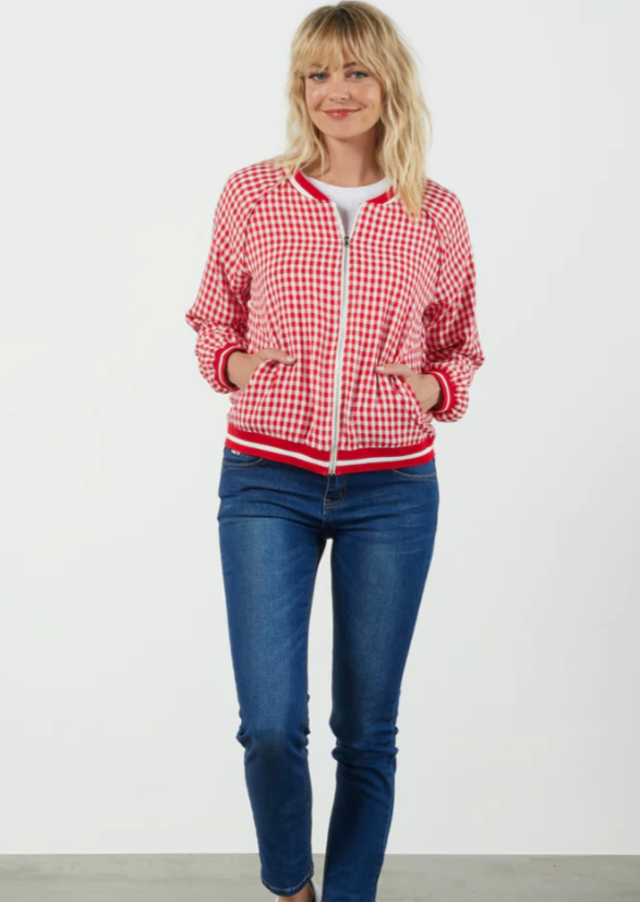 ET ALIA Bomber Jacket Red Check | Abbey Road Kaikoura