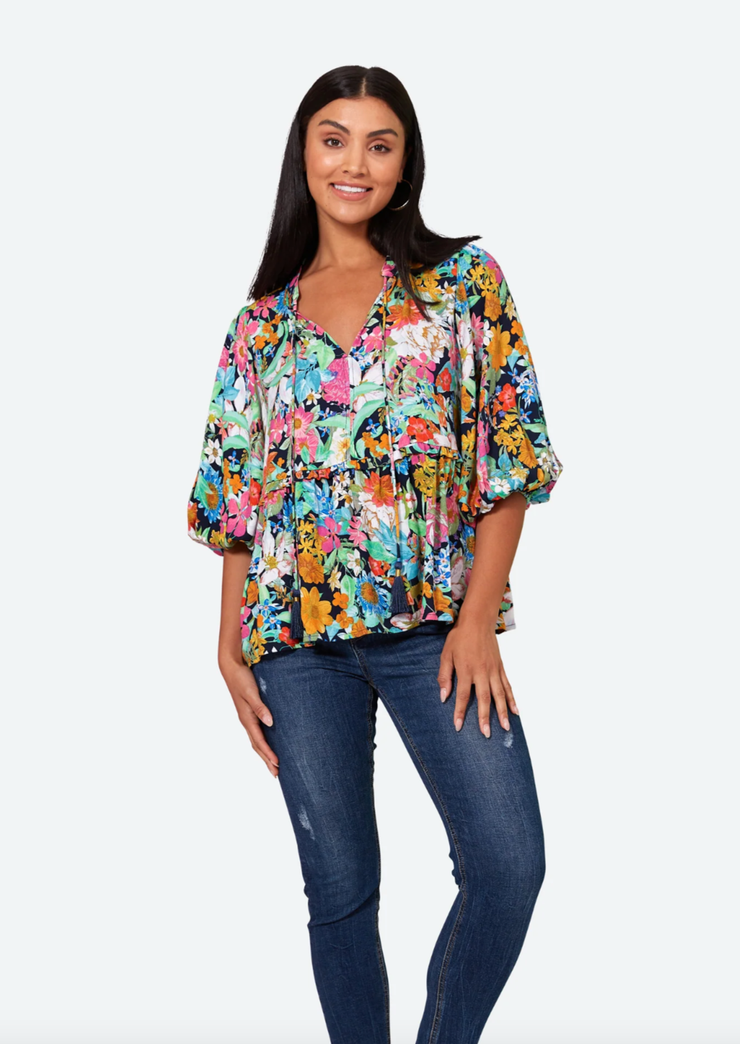EB & IVE Espirit Frill Top Navy Flourish | Abbey Road Kaikoura