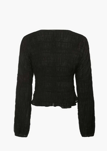 IVY & JACK Jolie Shirred Long Sleeve Button Down Top Black| Abbey Road Kaikoura