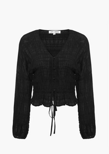 IVY & JACK Jolie Shirred Long Sleeve Button Down Top Black| Abbey Road Kaikoura