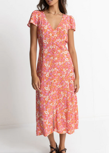 RHYTHM Luna Floral Cap Sleeve Midi Dress Red | Abbey Road Kaikoura