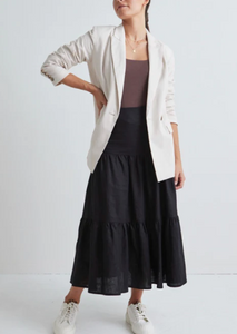Among The Brave Blazing Black Linen Tiered Midi Skirt|Abbey Road