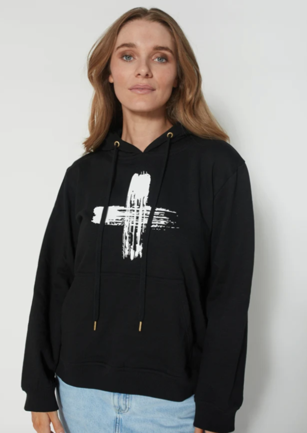 Stella & Gemma Hoodie Black Brushed White Cross|Abbey Road