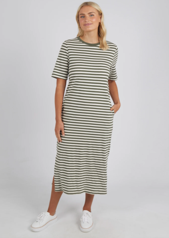 Elm Merry Tee Dress Clover/Pearl Stripe|Abbey Road
