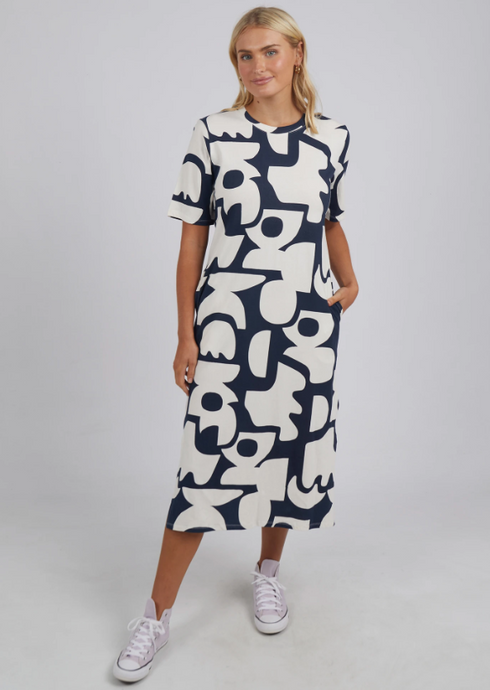 Elm Miro Tee Dress Navy Geometric|Abbey Road