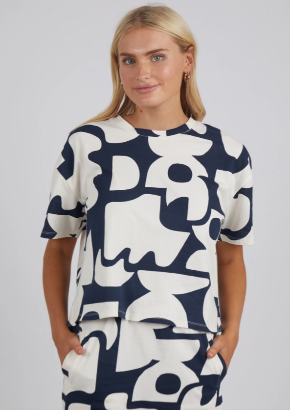 Elm Miro Tee Navy Geometric Print|Abbey Road